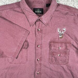 Redhead Embroidered Deer Stag Men 2XL Short Sleeve Button Up Red Cotton Hunting